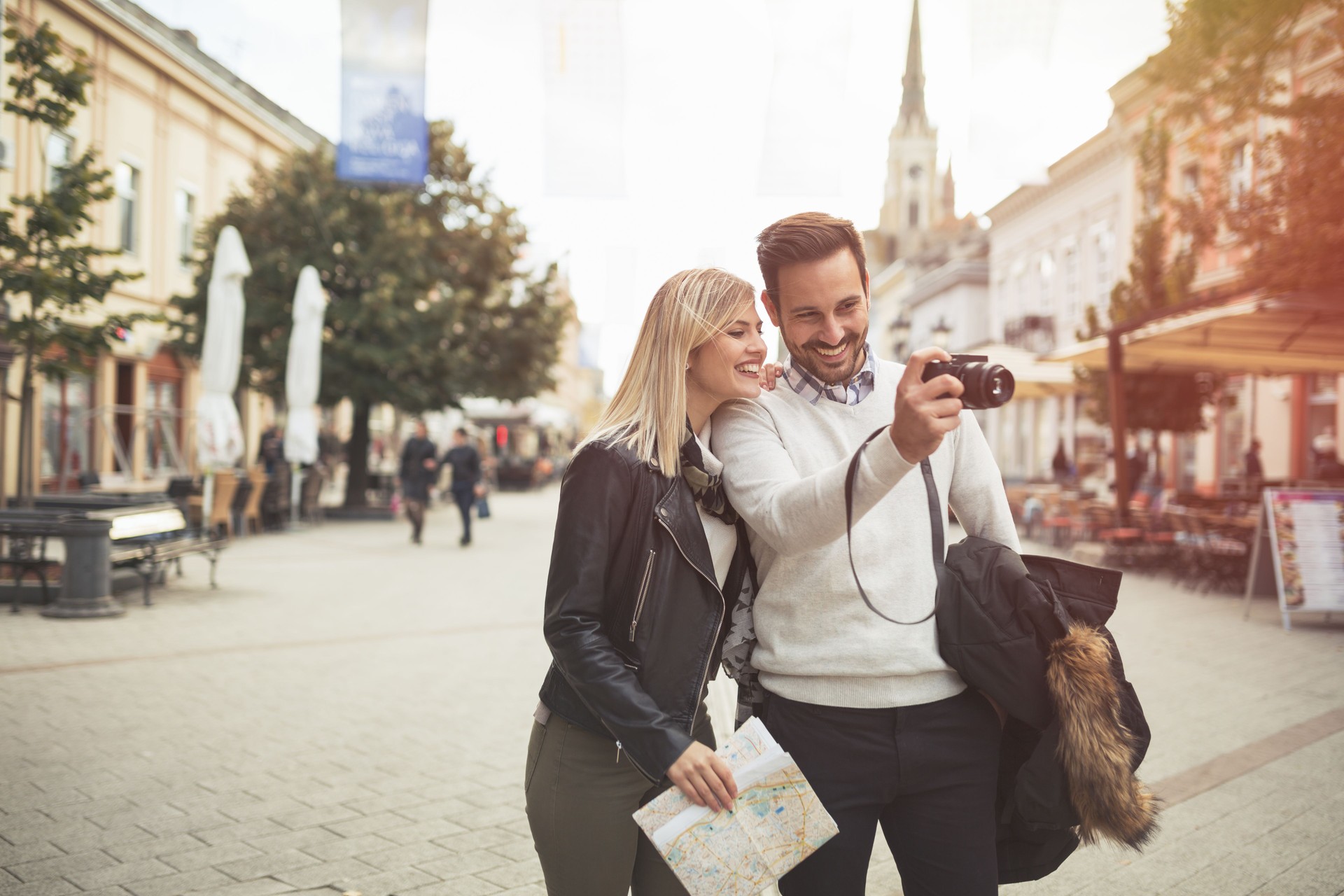 Tourist couple enjoying sightseeing